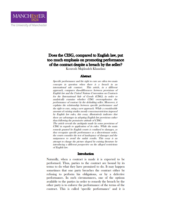 Does the CISG, compared to English law CISG, compared to English law